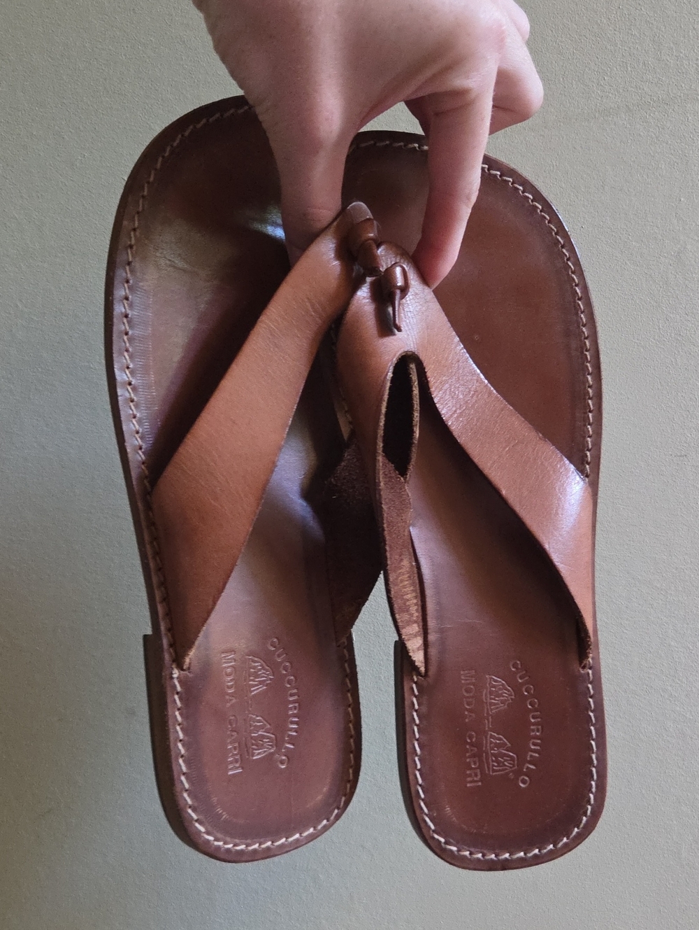 Italian Brown Leather Women's Thong Sandals